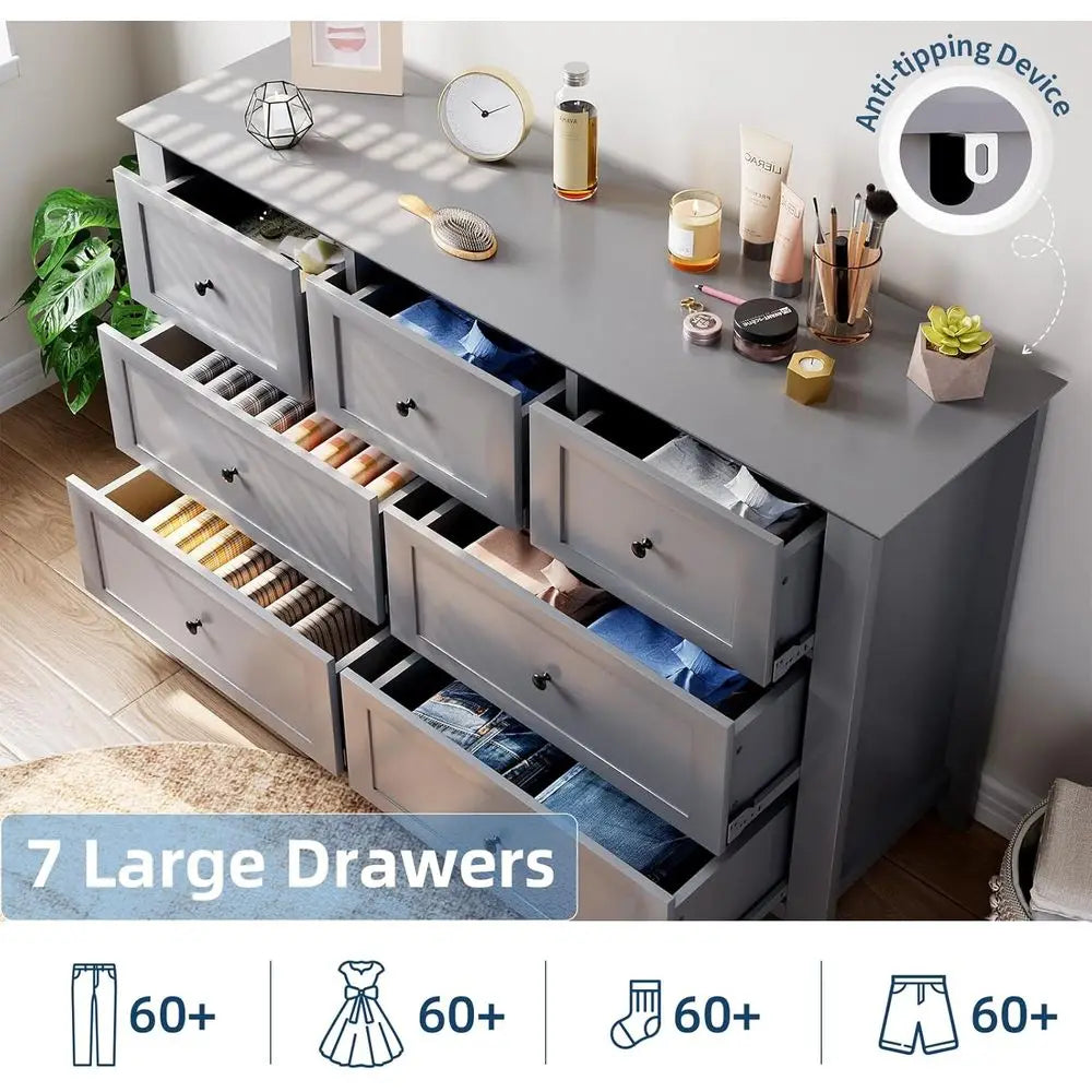 Ticify Elegant Wood Double Drawer Chest For Bedroom Storage