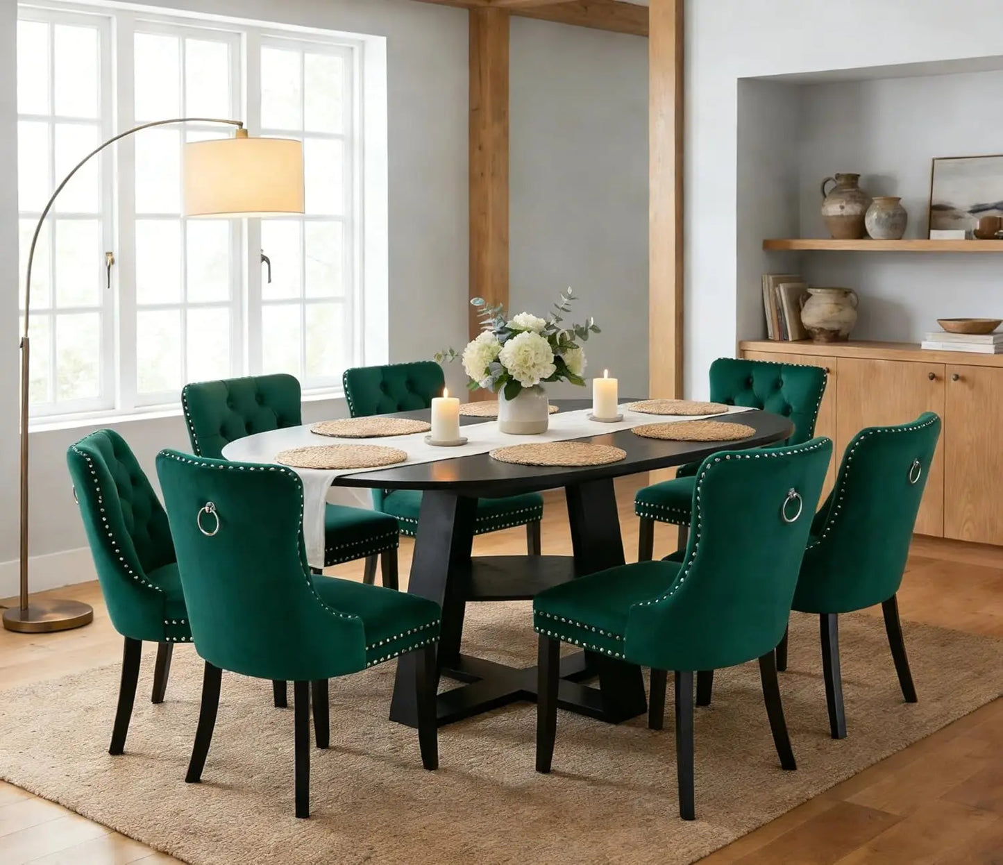 MOYU Extendable Oval Dining Table Set With Velvet Tufted Chairs