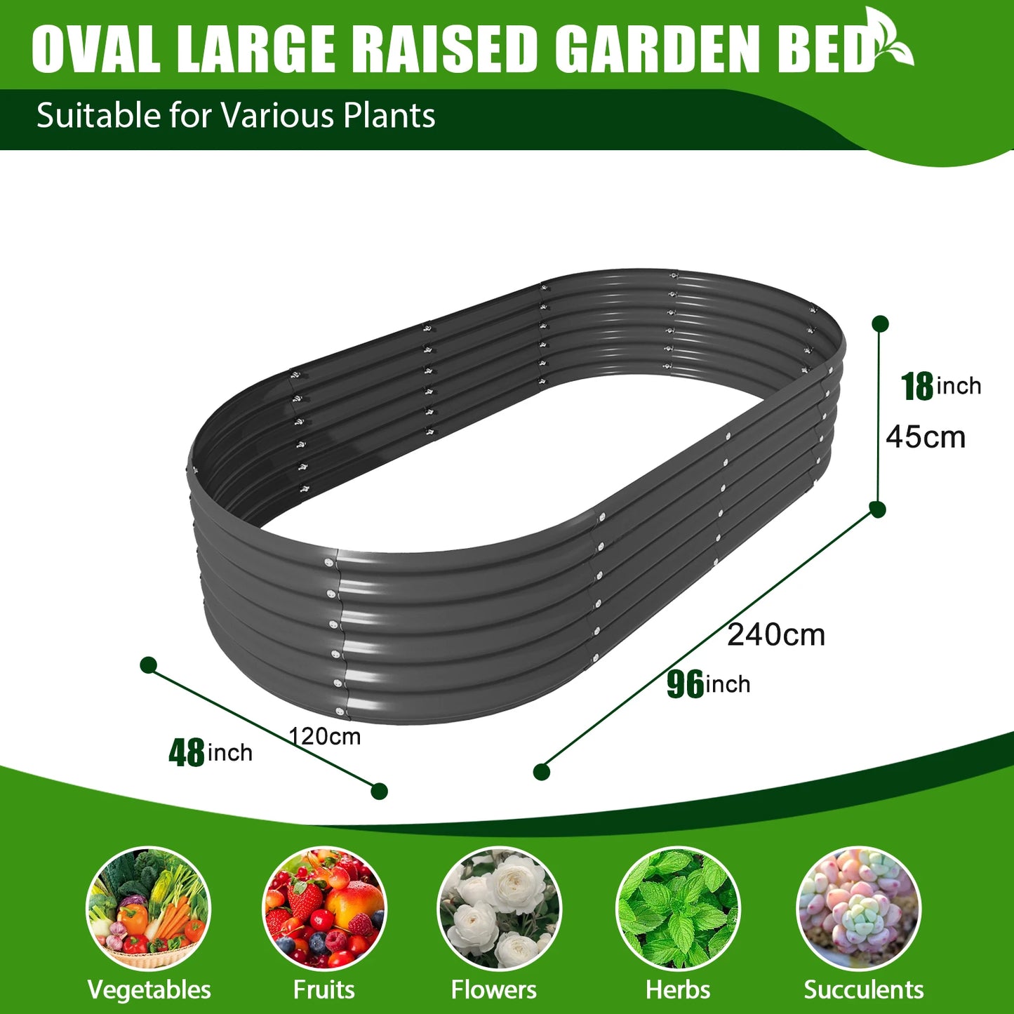 Tramull Galvanized Oval Raised Garden Bed For Vegetables Herbs