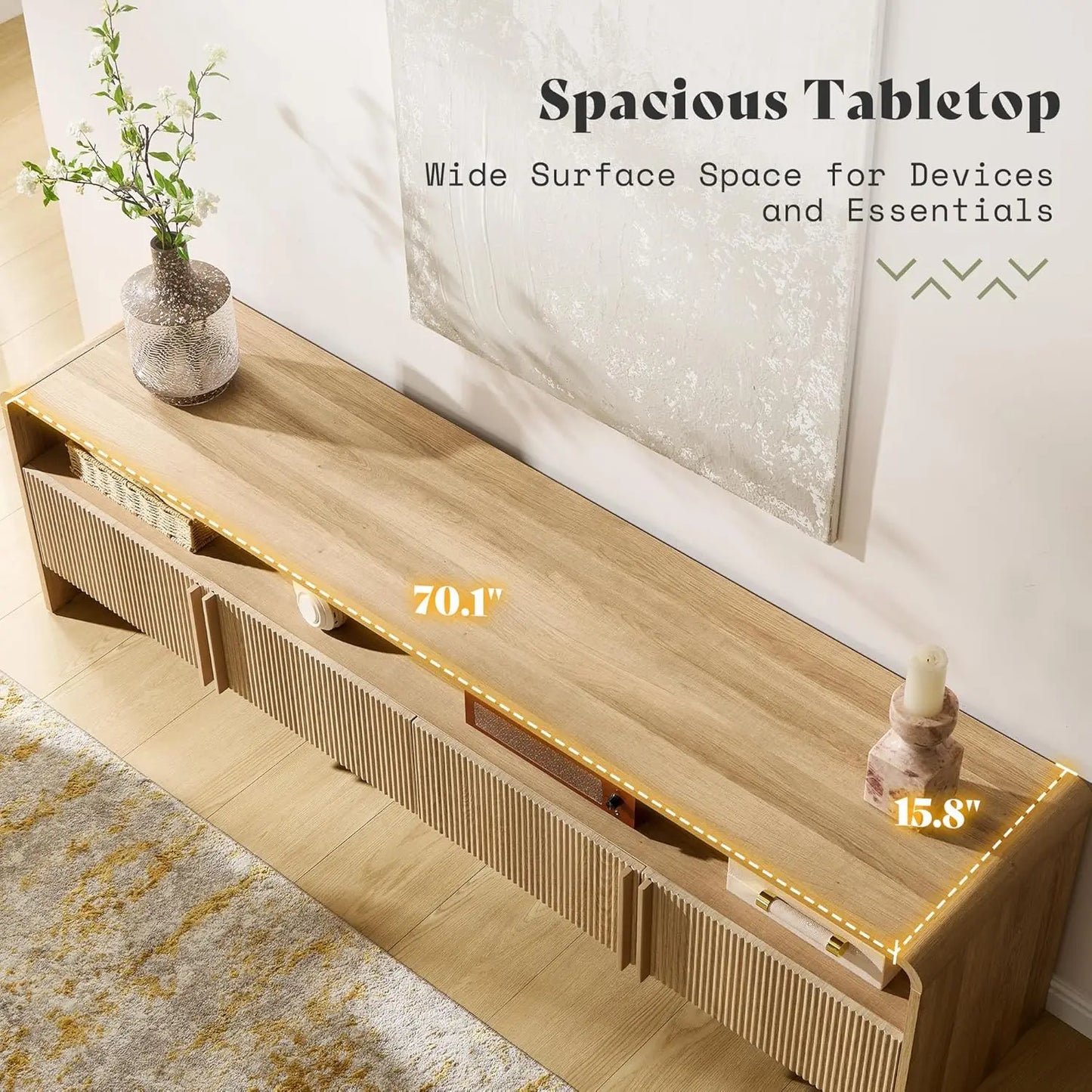 Modern Fluted TV Stand Console With Storage Cabinet