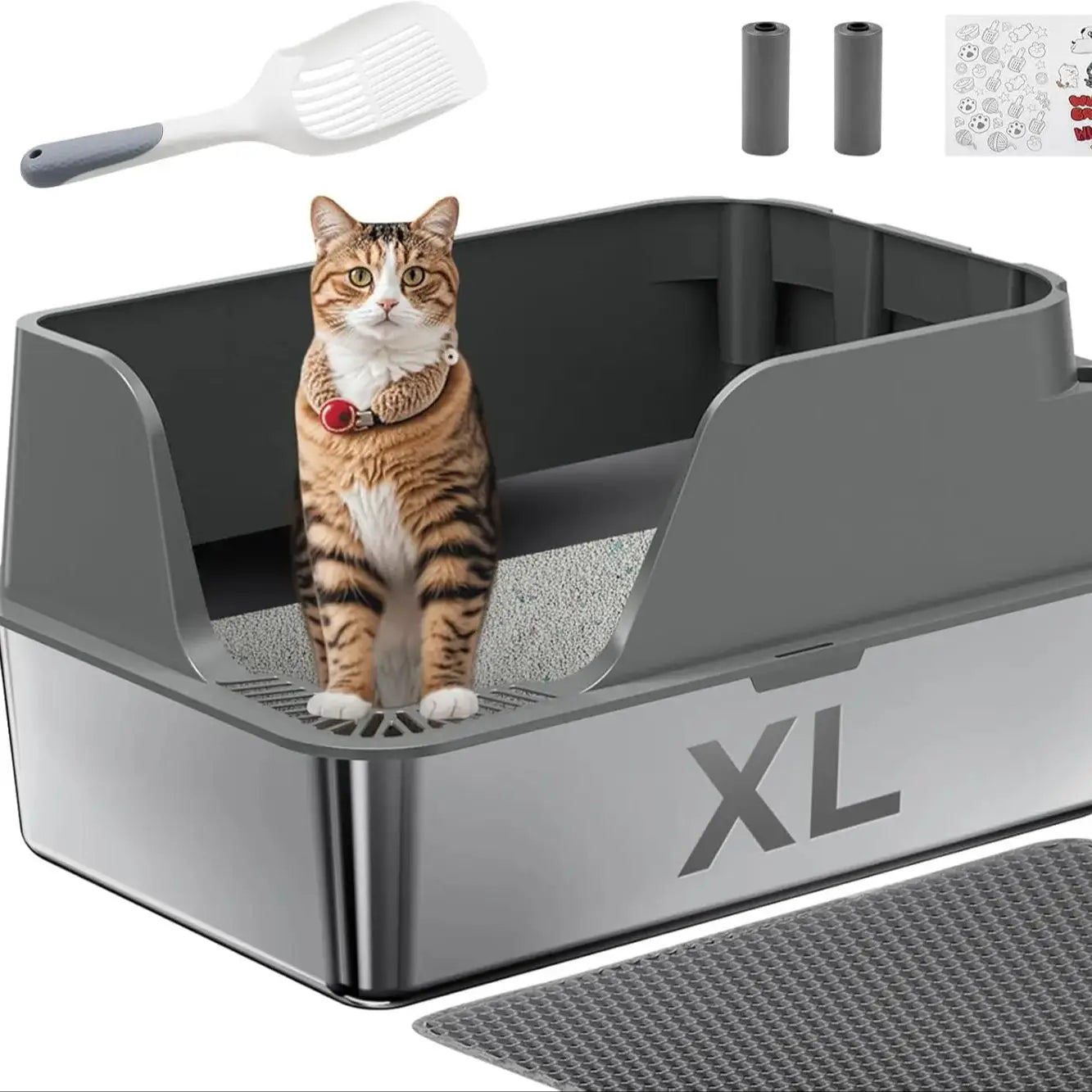 Stainless Steel Cat Litter Box Splash Proof Leakproof