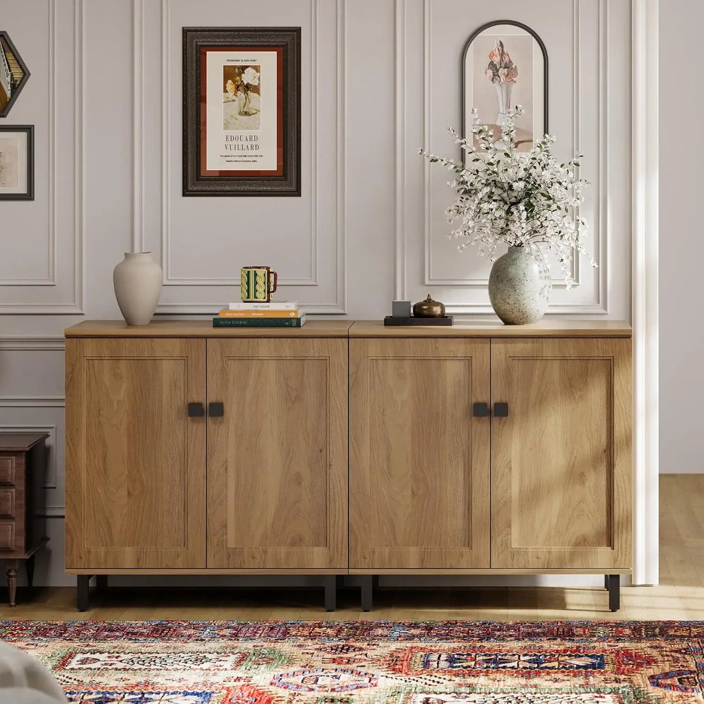 Minimalist Farmhouse Buffet Sideboard Cabinet With Adjustable Shelves