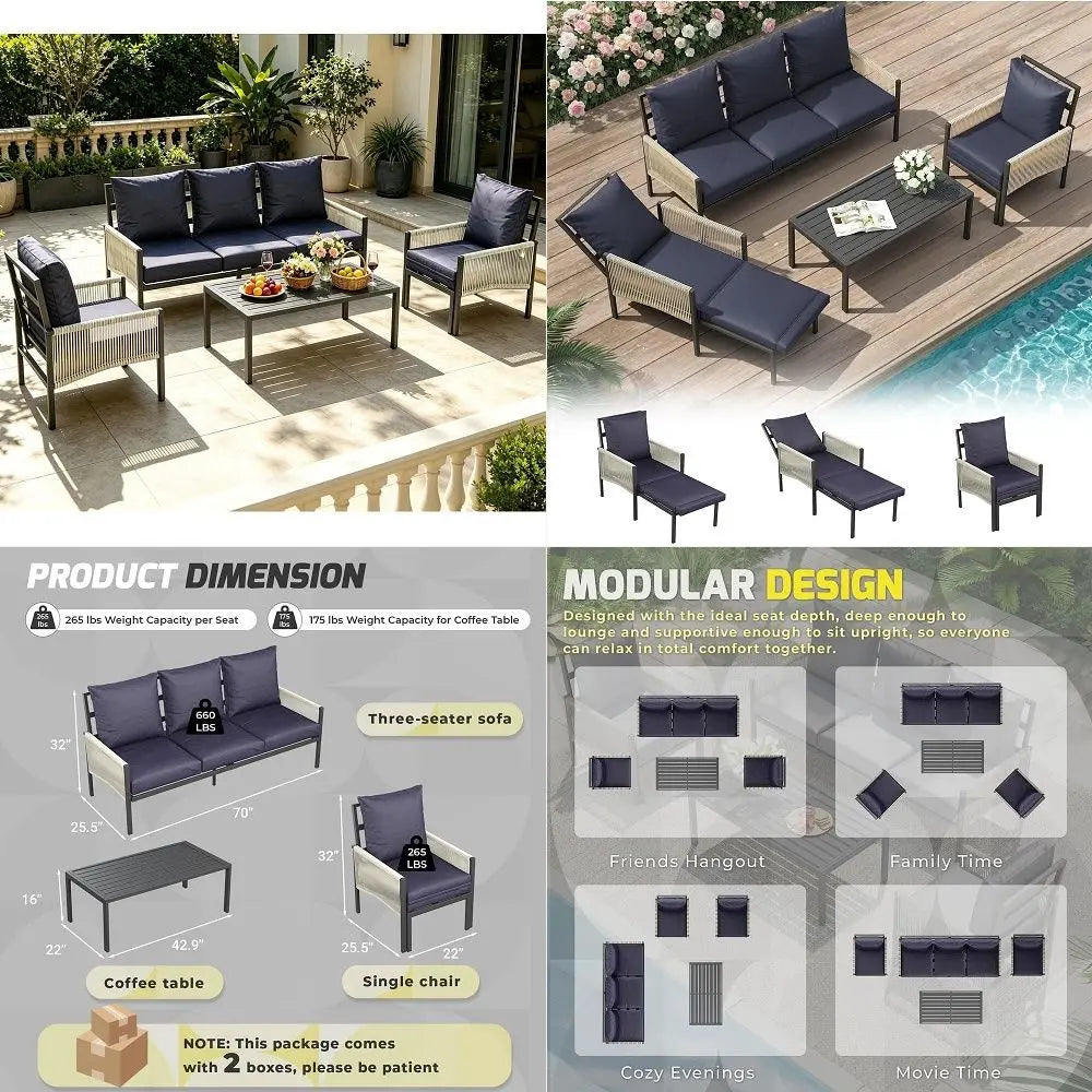 Aluminum Patio Furniture Set 5 Seats Outdoor Sectional Sofa Couch with Coffee Central Table Patio Conversation Sets for Porch D