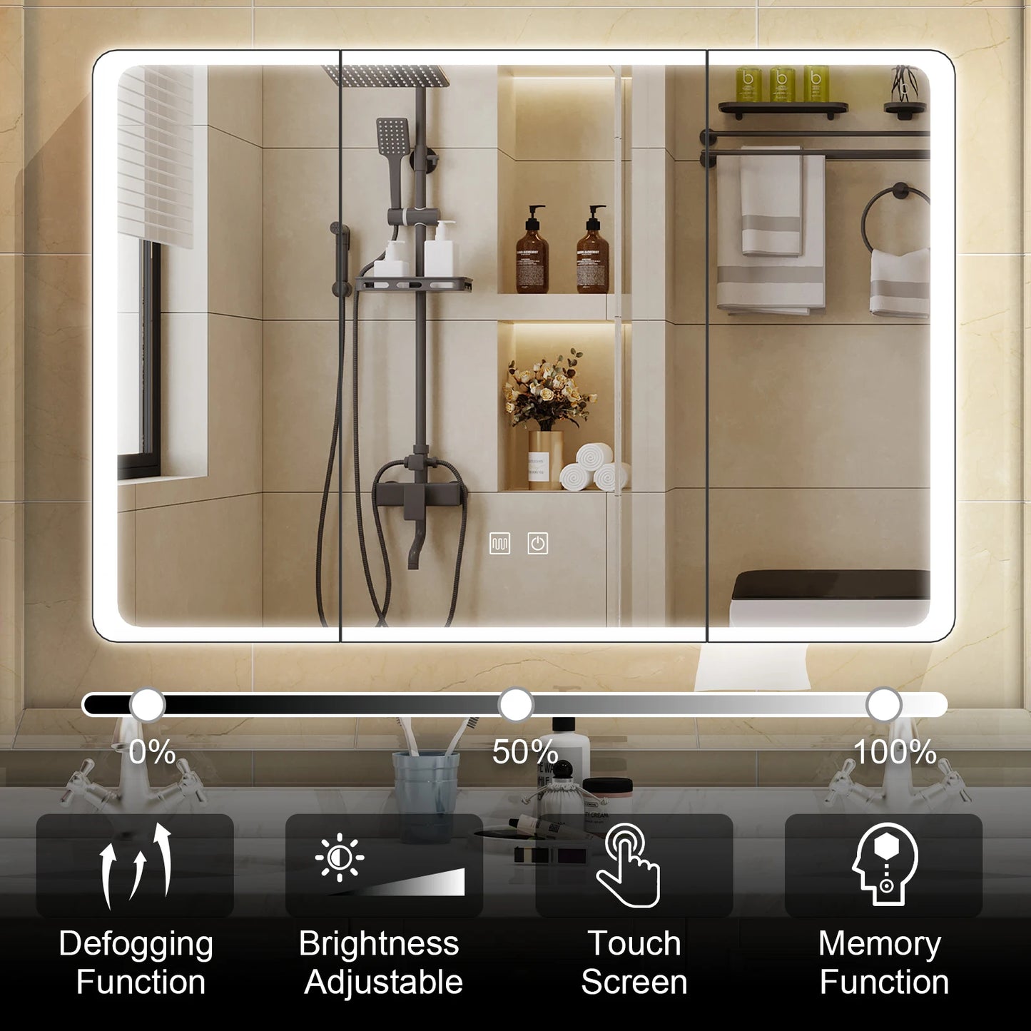 Onesaimei LED Mirror Bathroom Medicine Cabinet With 2 Doors