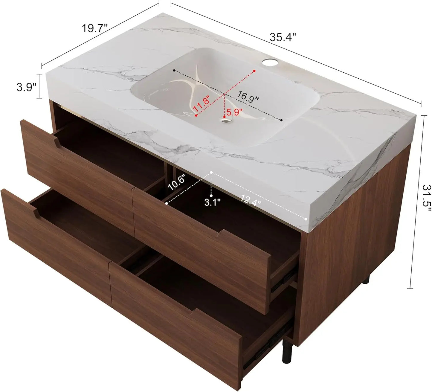 Solid Wood Vanity With Ceramic Sink And Sintered Stone Top