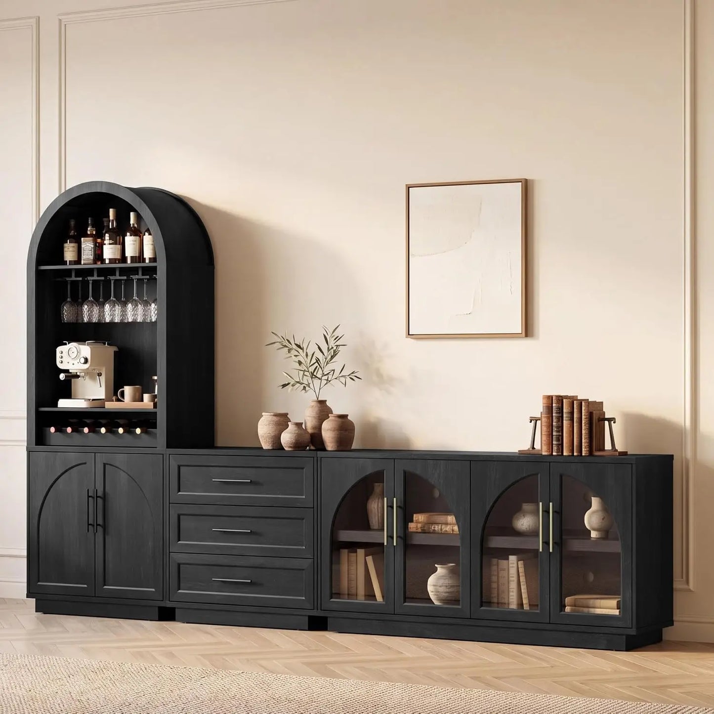 Buffet Cabinet With Glass Doors Modern Arched Sideboard