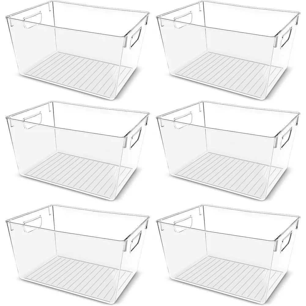 Clear Pantry Organizers and Storage Bins 6 Pack, Large Clear Storage Bins for Pantry, Durable Refrigerator Organizer Bins With H