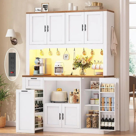 LED Pantry Cabinet With Charging Dock And Kitchen Microwave Stand The Pet & Home Store