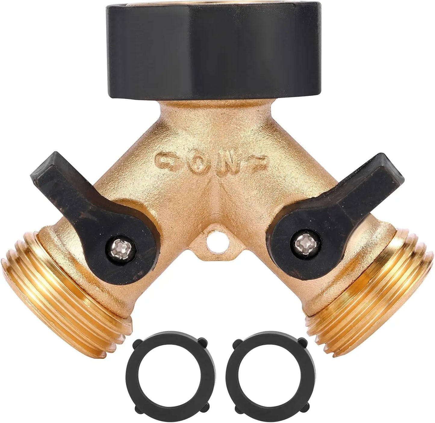 Heavy Duty Brass Garden Hose Splitter 2 Way Y Connector with Shut Off Valves for Standard Faucets