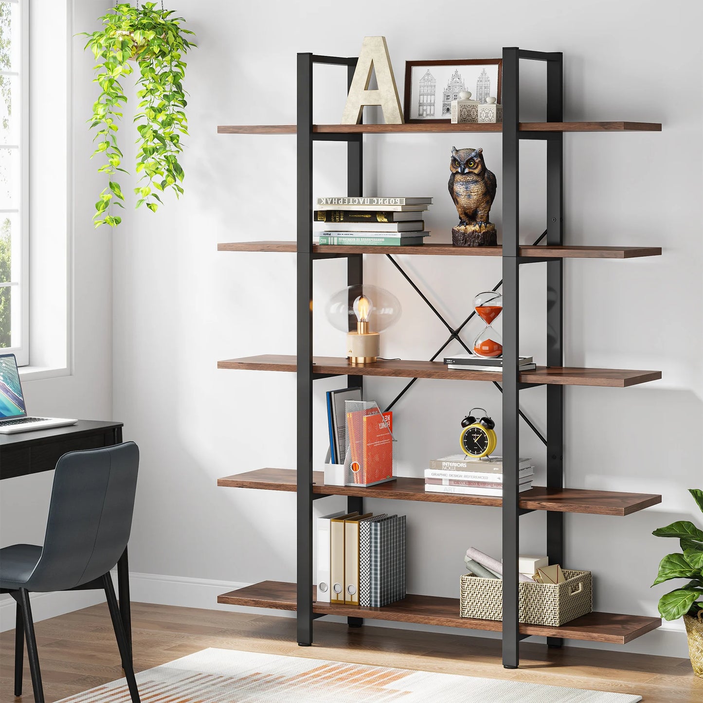 Tribesigns 5-Tier Vintage Industrial Bookcase For Home Office