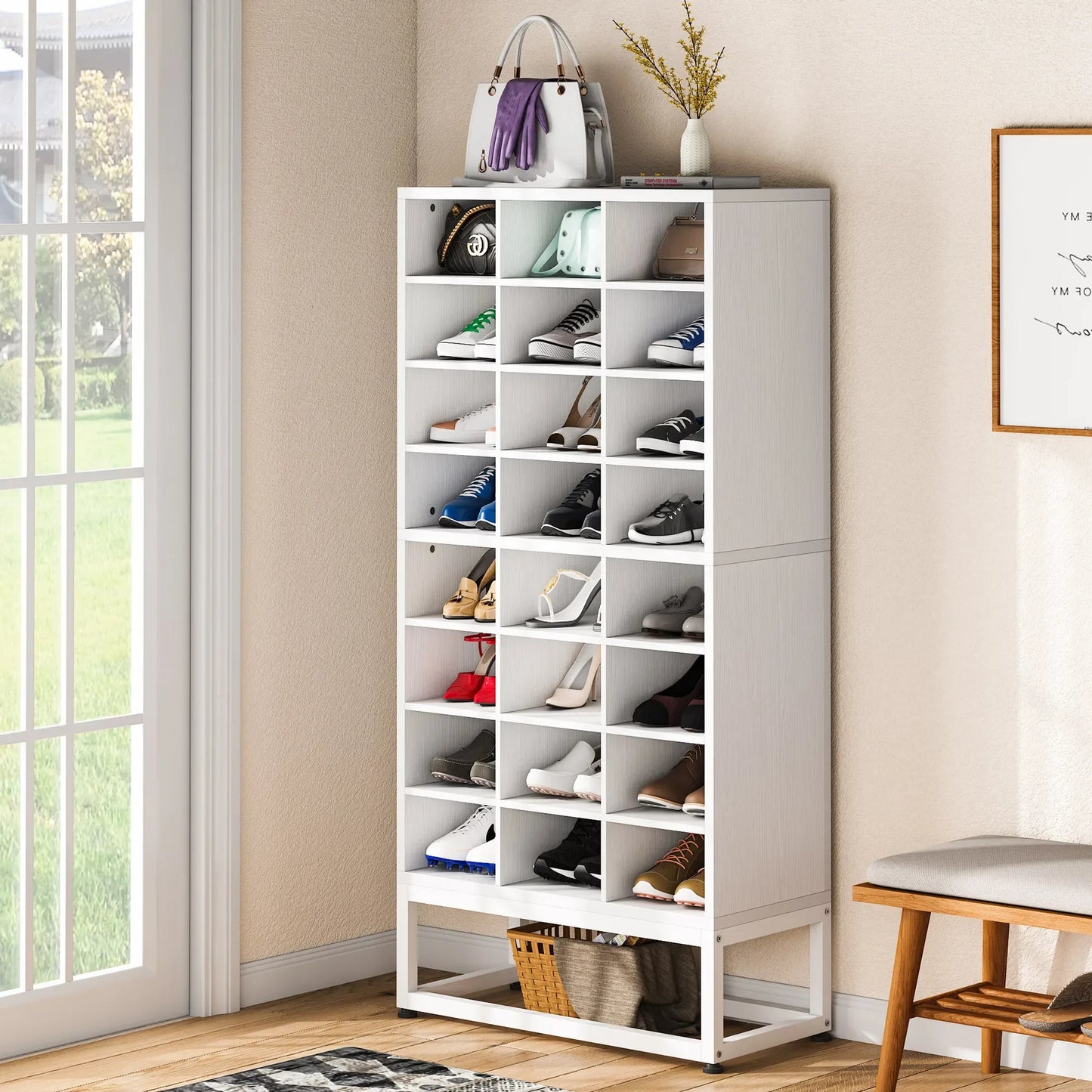 Tribesigns Wooden Shoe Cabinet Eight Tier Display Shelf