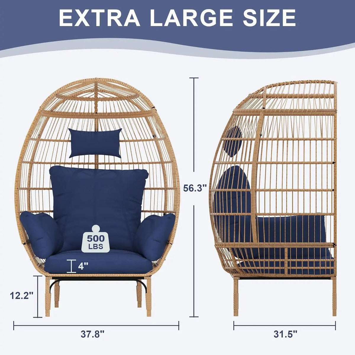 Egg Chair Wicker Outdoor Chair, Patio Chair Lounger Chair with 5 Cushion for Living Room, Bedroom, Patio Backyard Balcony The Pet & Home Store