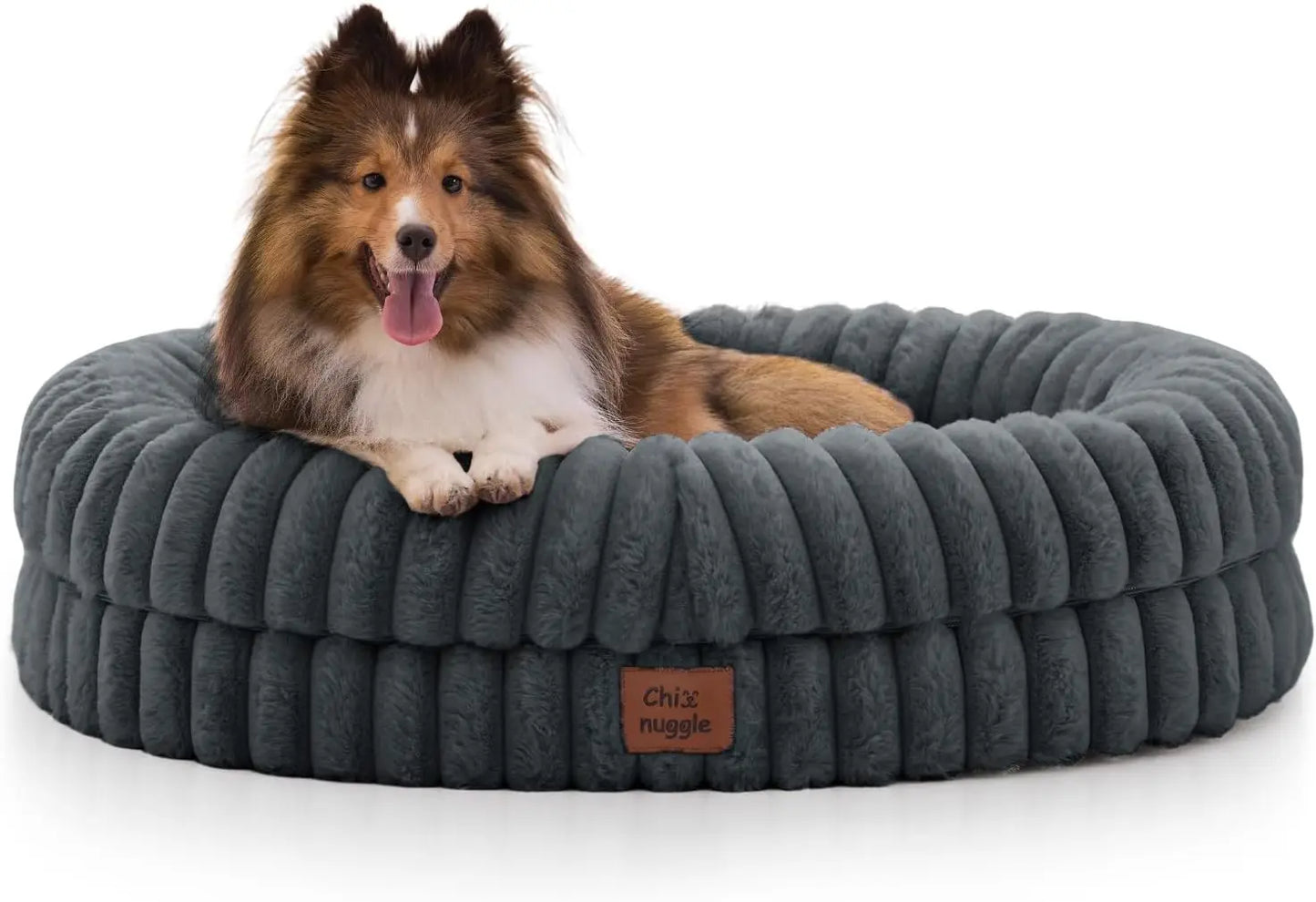Faux Fur Orthopedic Dog Bolster Bed, Waterproof Washable Cover| rectangular dog sofa couch,egg crate foam,non-slip bottom,for small medium dogs,dark grey,30*24*7,puppy bed