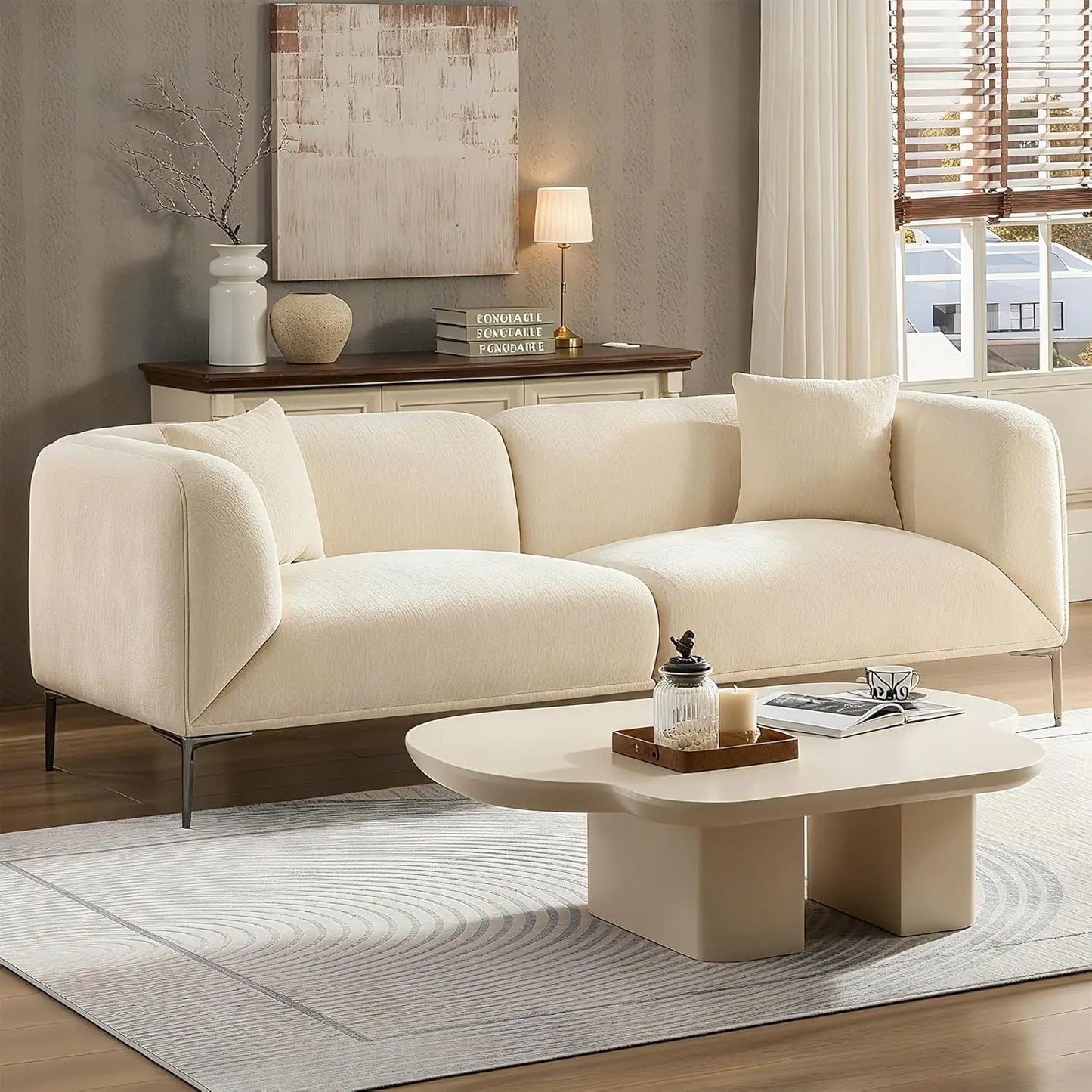 Meetaking Modern Boucle Sofa 3 Seater Upholstered Couch With Legs