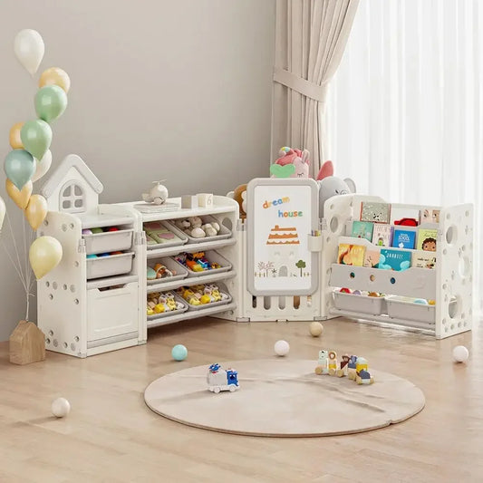 Kids Toy Storage Organizer With 10 Removable Bins And 3 Tier Shelves