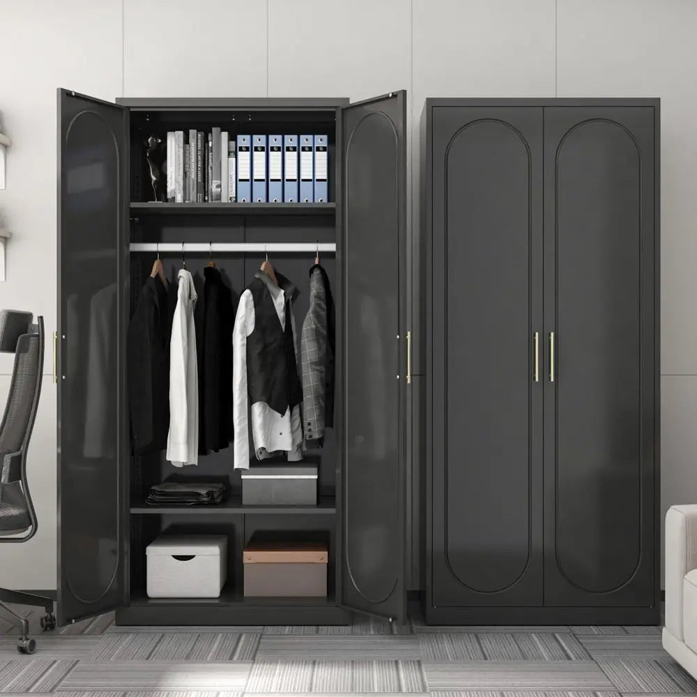 Metal Armoire Wardrobe Cabinet With Doors And Adjustable Shelves