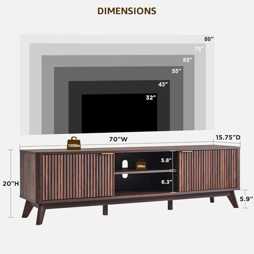 Guangbai Mid Century Modern Fluted TV Stand Entertainment Center
