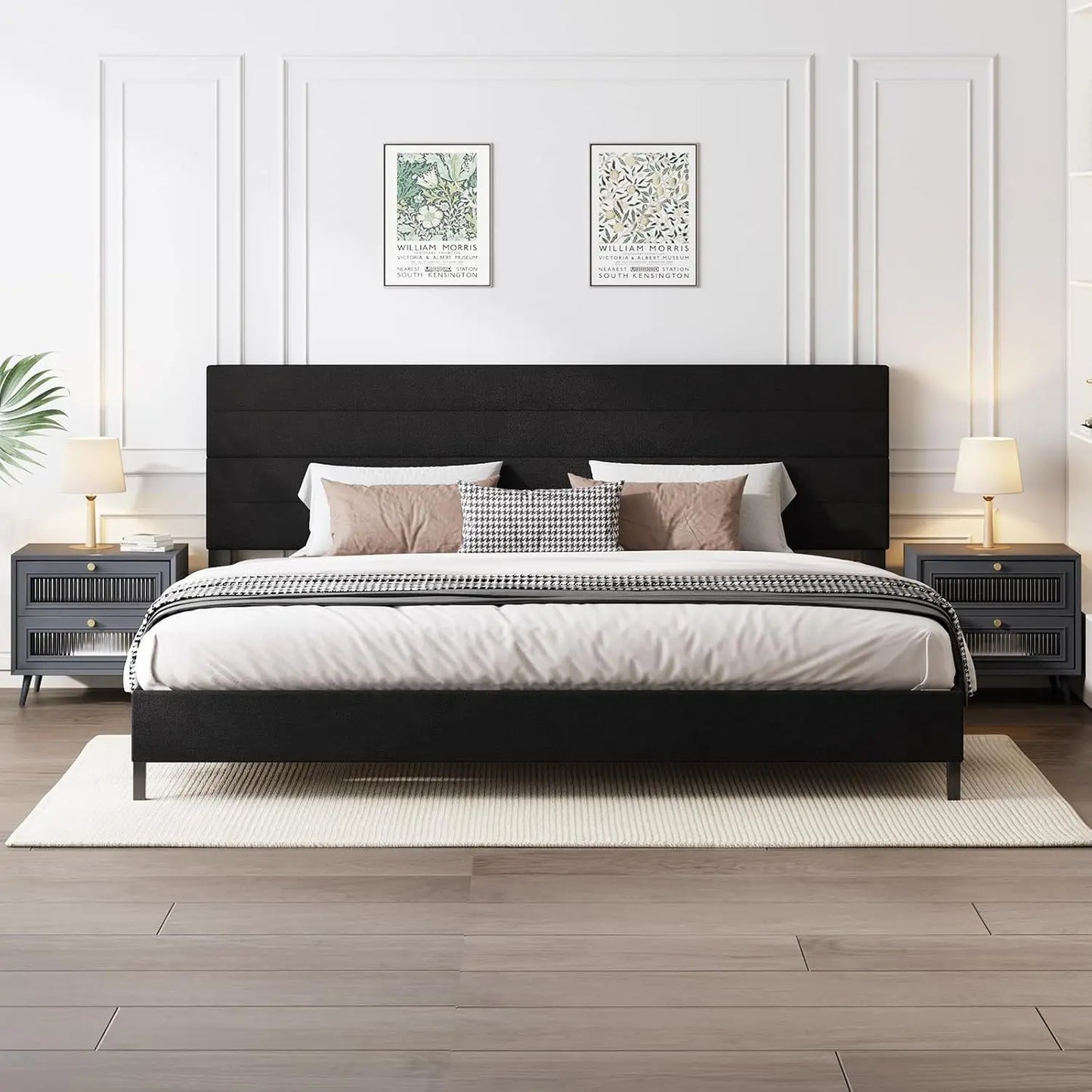 Queen Bed Frame, Modern Upholstered Bed Frame with Adjustable Linen Headboard, Wooden Slats Support Platform Queen, Customized