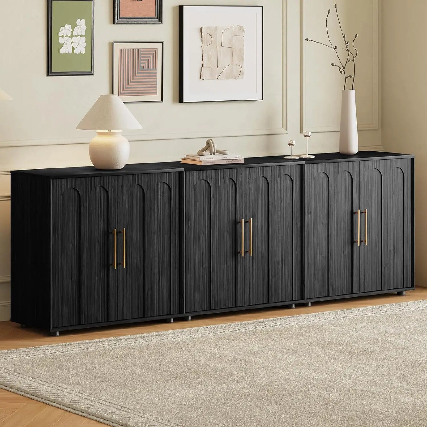 Mid Century Wood Sideboard Buffet Storage Credenza With Arched Doors