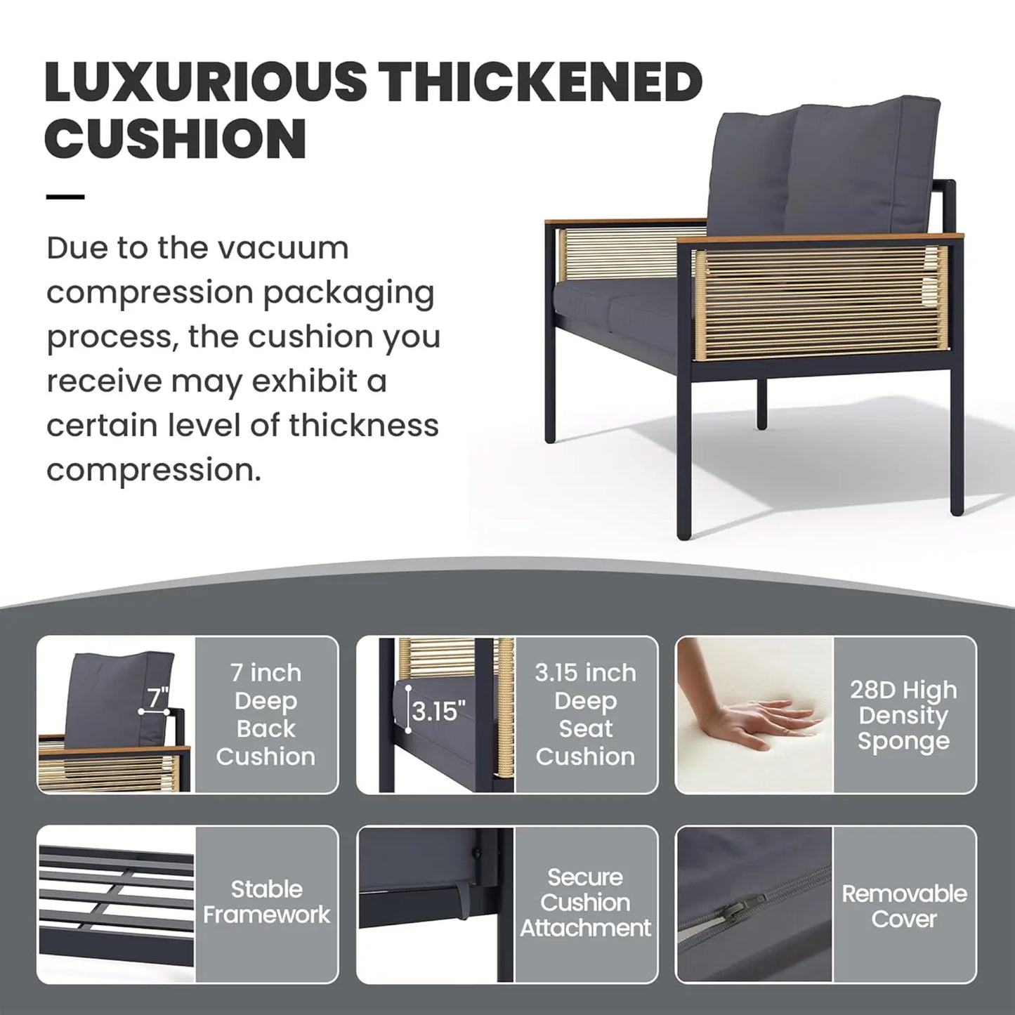 Bamboo Outdoor Patio Furniture Set For Four With Cushions Table