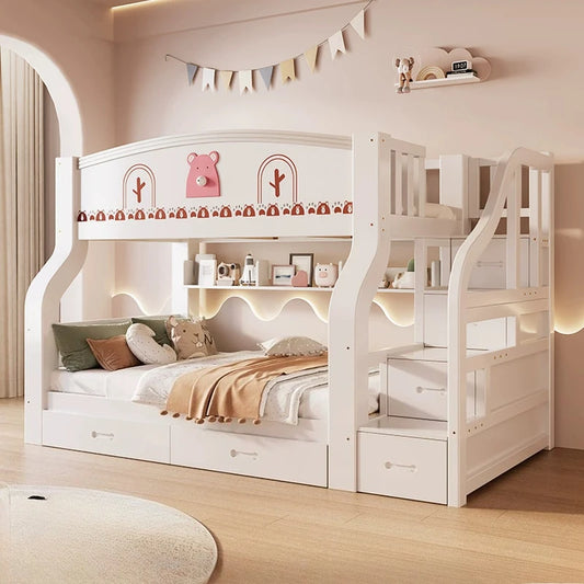 Multi-functional Wooden Bunk Bed For Kids Cabinet Double Bed Storage Drawers 2 People Decker Kids Bed Frame Bedroom Furniture