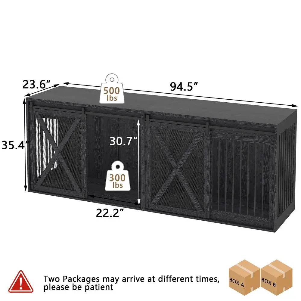XXXL Dog Crate Furniture for 2 Large Dogs, Heavy Duty Double Dog Cage Extra Large Breed, 35.4 Tall Thick Wooden Dog Kennel TV S