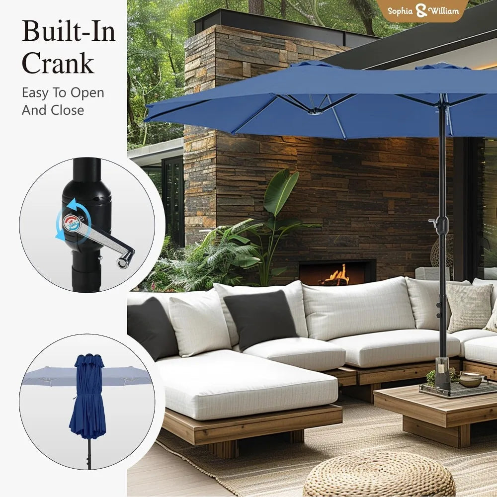 Rectangular Market Patio Umbrella Stainless Steel Frame Heavy Duty Base