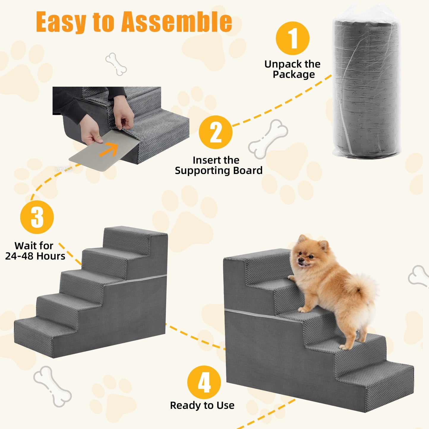 JHK Right Angled Foam Dog Steps Ramp For Small Dogs