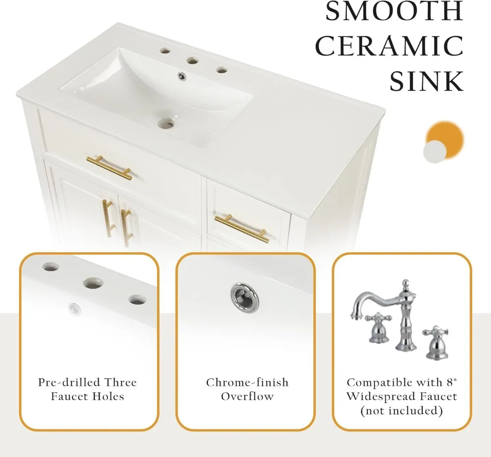 Solid Wood Bathroom Vanity With Offset Sink And Dual Doors