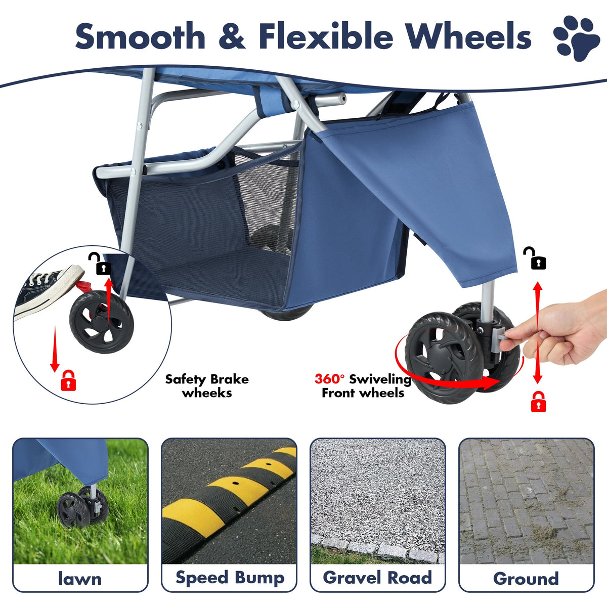 JHK 3 Wheels Foldable Pet Stroller for Small Dogs and Cats Stroller with Mesh Windows Storage Basket Cup Holder for Outdoor Use The Pet & Home Store