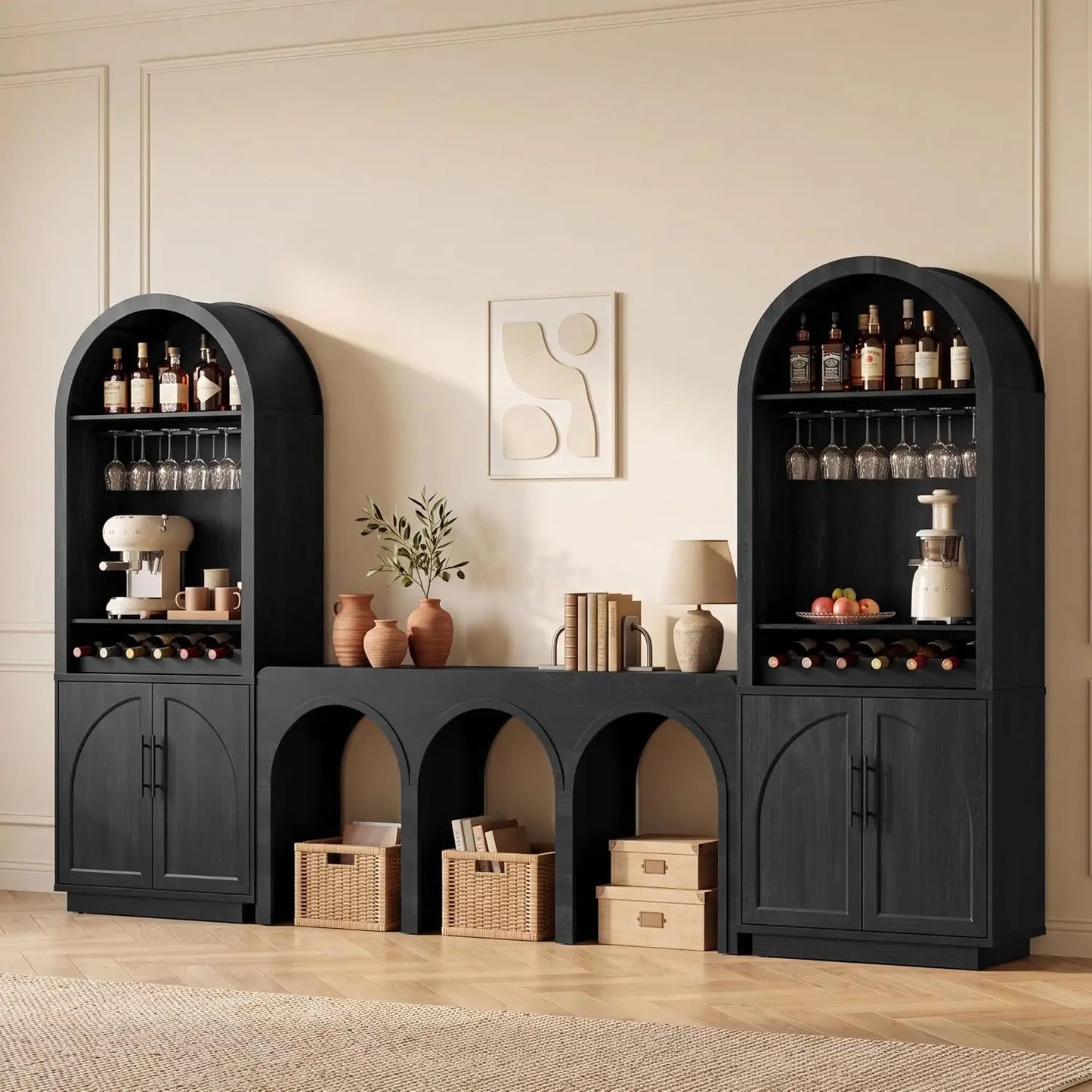 Buffet Cabinet With Glass Doors Modern Arched Sideboard