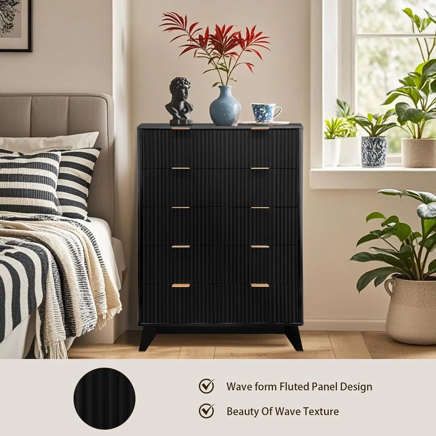 Studyset Five Drawer Dresser Mid Century Modern Chest of Drawers