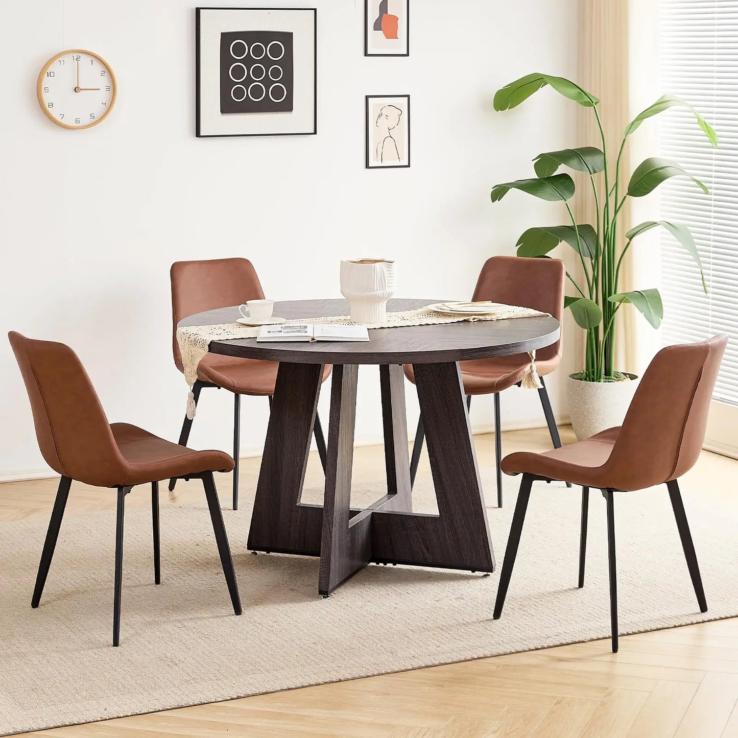 Round Dining Table Set For 4 With Chairs Mid Century