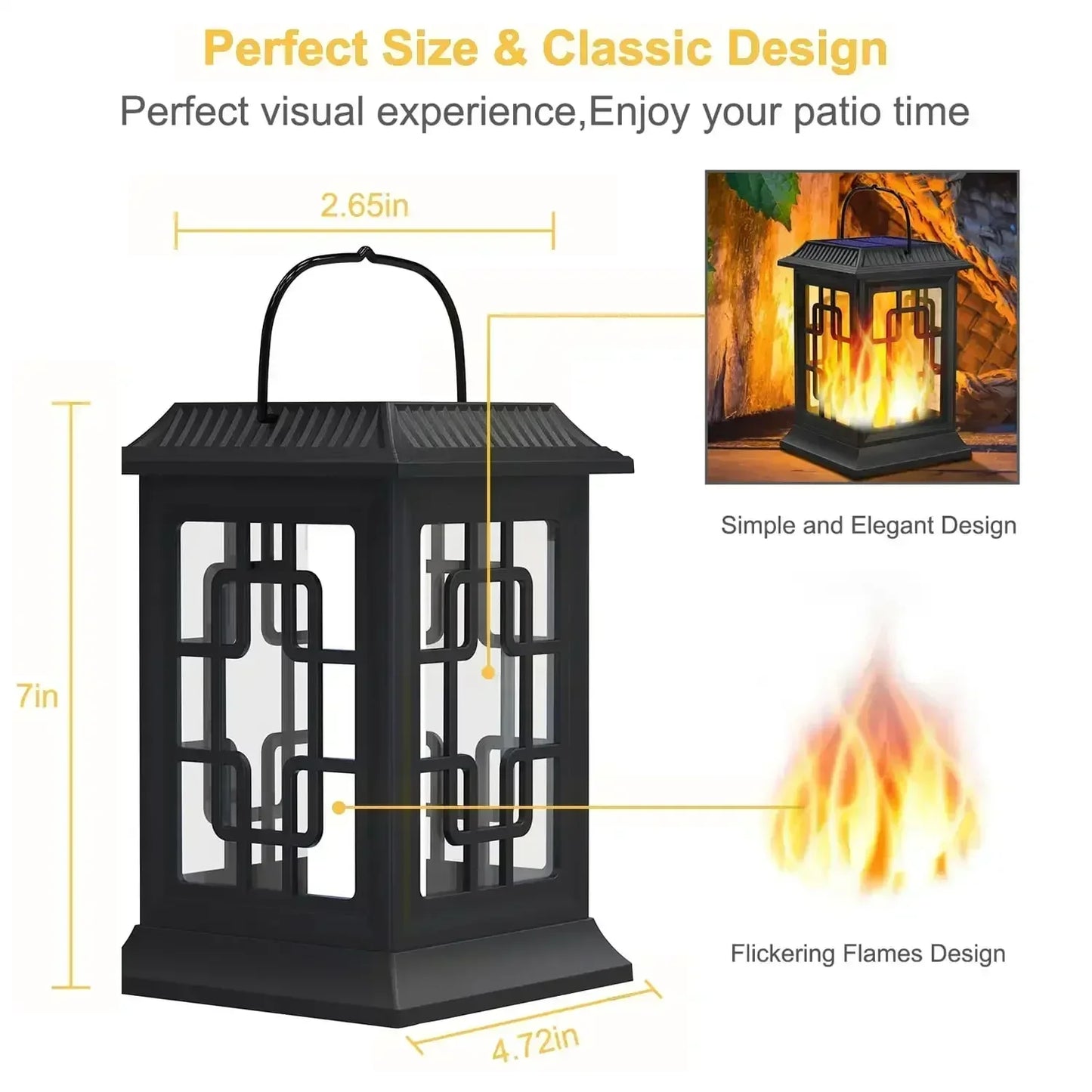 SZRSTH IP65 Solar Flame LED Lanterns For Garden Patio Pack
