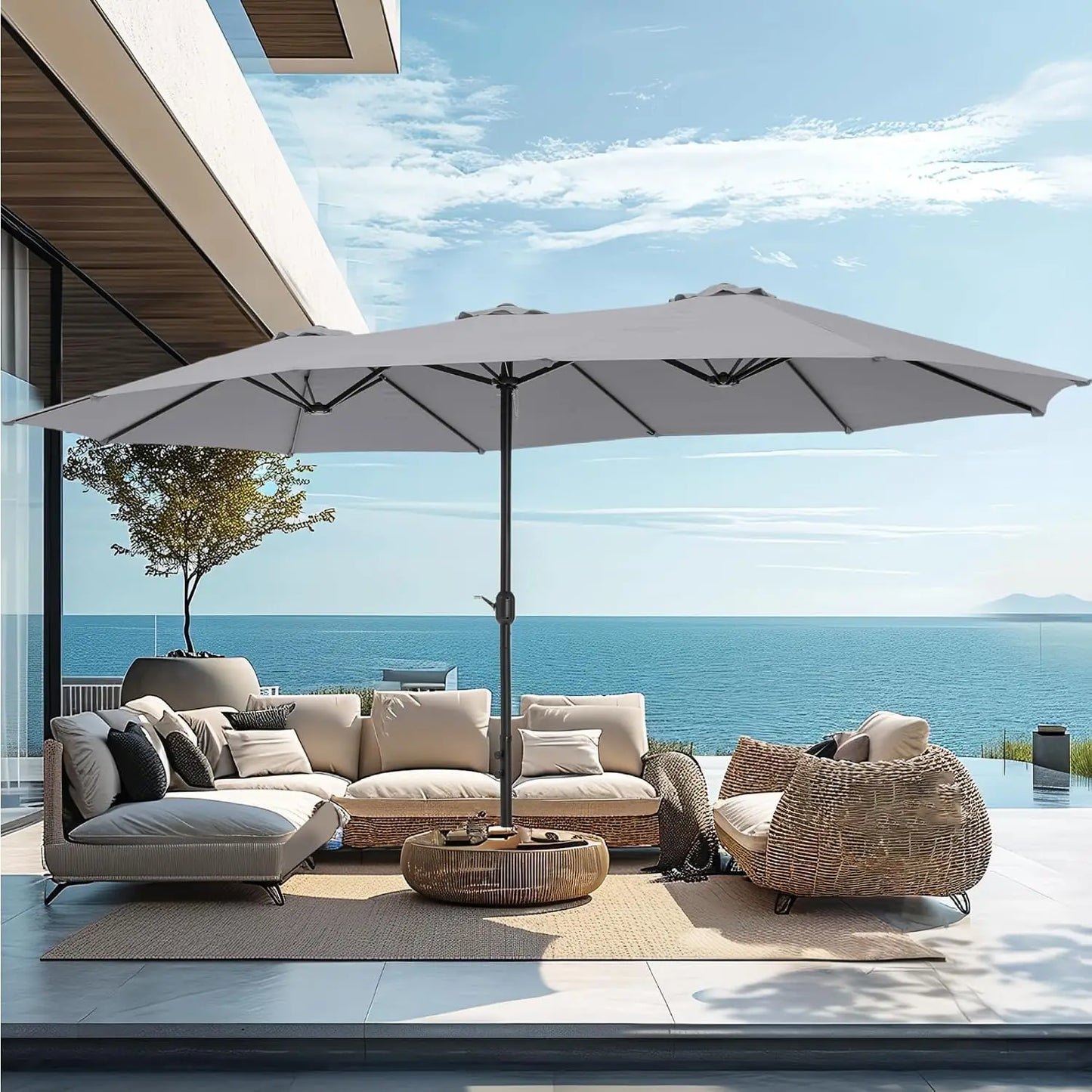 15' Double-Sided Rectangular Large Market Patio Umbrella with Base Included, Customized