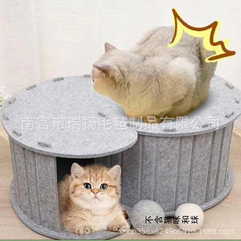 Shunmaii Cat Tunnel Bed Felt Peekaboo Cave Foldable Pet House