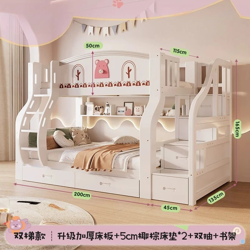 Multi-functional Wooden Bunk Bed For Kids Cabinet Double Bed Storage Drawers 2 People Decker Kids Bed Frame Bedroom Furniture