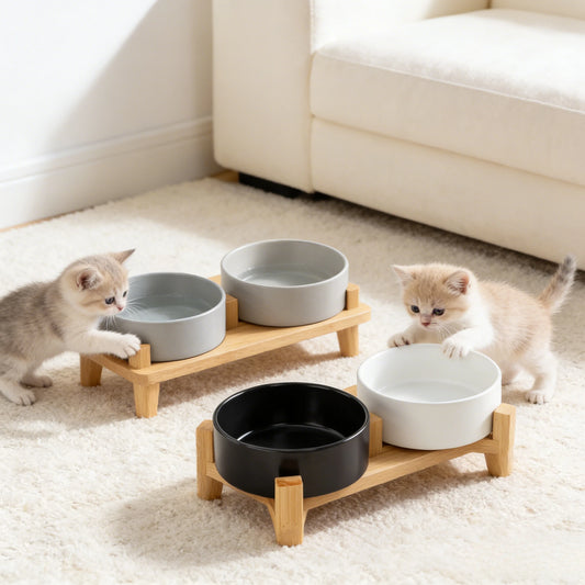 Elevated Double Pet Bowl Feeder For Cats And Dogs Ceramic