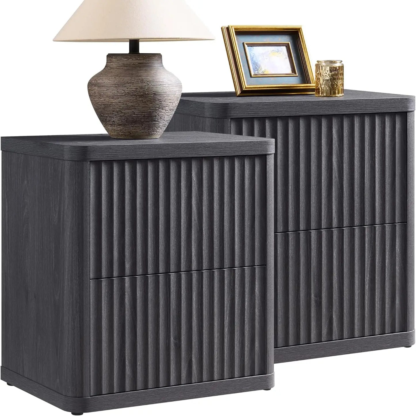 Night Stand Set of 2 Nightstands with 2 Drawers Storage Bedside Table Large Fluted Bed Side End Table Modern 24.4", Customized
