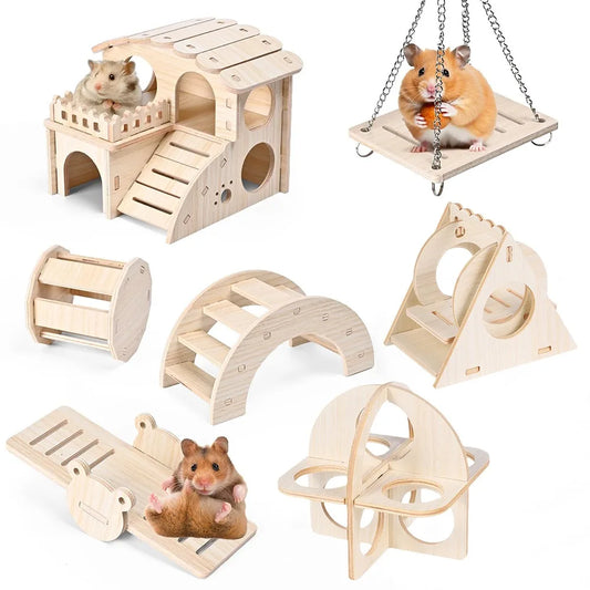 Hamster Wood Swing Toy Seesaw Bridge For Small Pets