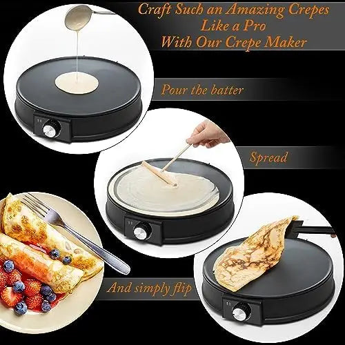 XMSJ Electric Crepe Griddle With Nonstick Surface For Home Use