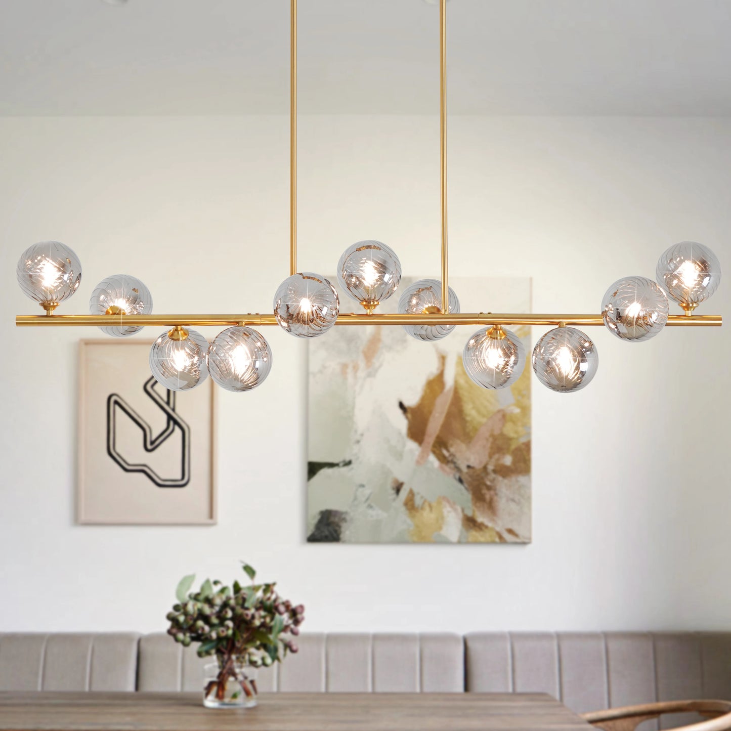 11 Light Linear Bubble Chandelier Adjustable Height For Dining Room