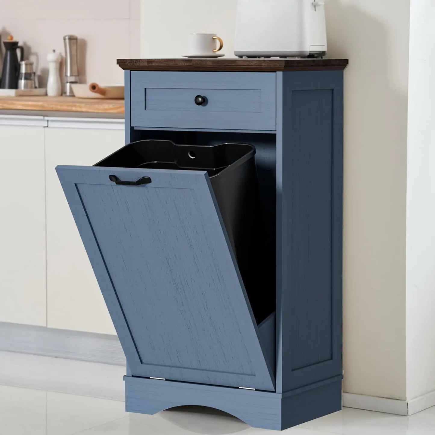 13 Gallons Tilt Out Trash Cabinet Freestanding Kitchen Trash Bin Cabinet Wood Garbage Recycling Cabinet with, Customized
