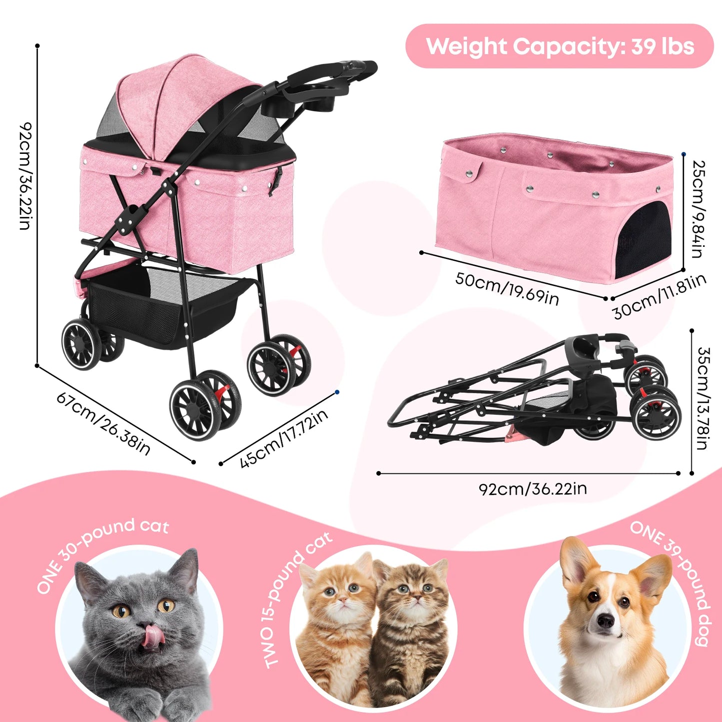 CHIHUAHUA Portable Pet Stroller For Small Dogs And Cats Foldable