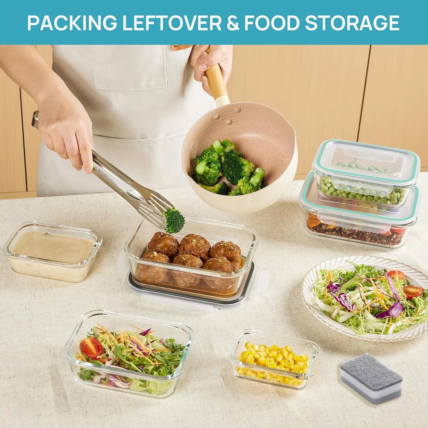 8-Pack Airtight Glass Food Storage Containers,Borosilicate Glass,Leakproof & Stackable for Microwave,Oven,Freezer and Dishwasher