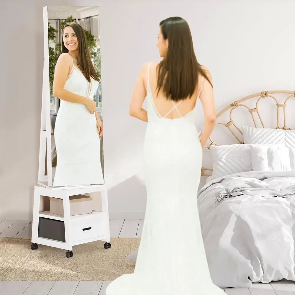 MKDK 360 Degree Swivel Jewelry Cabinet LED Mirror And Storage