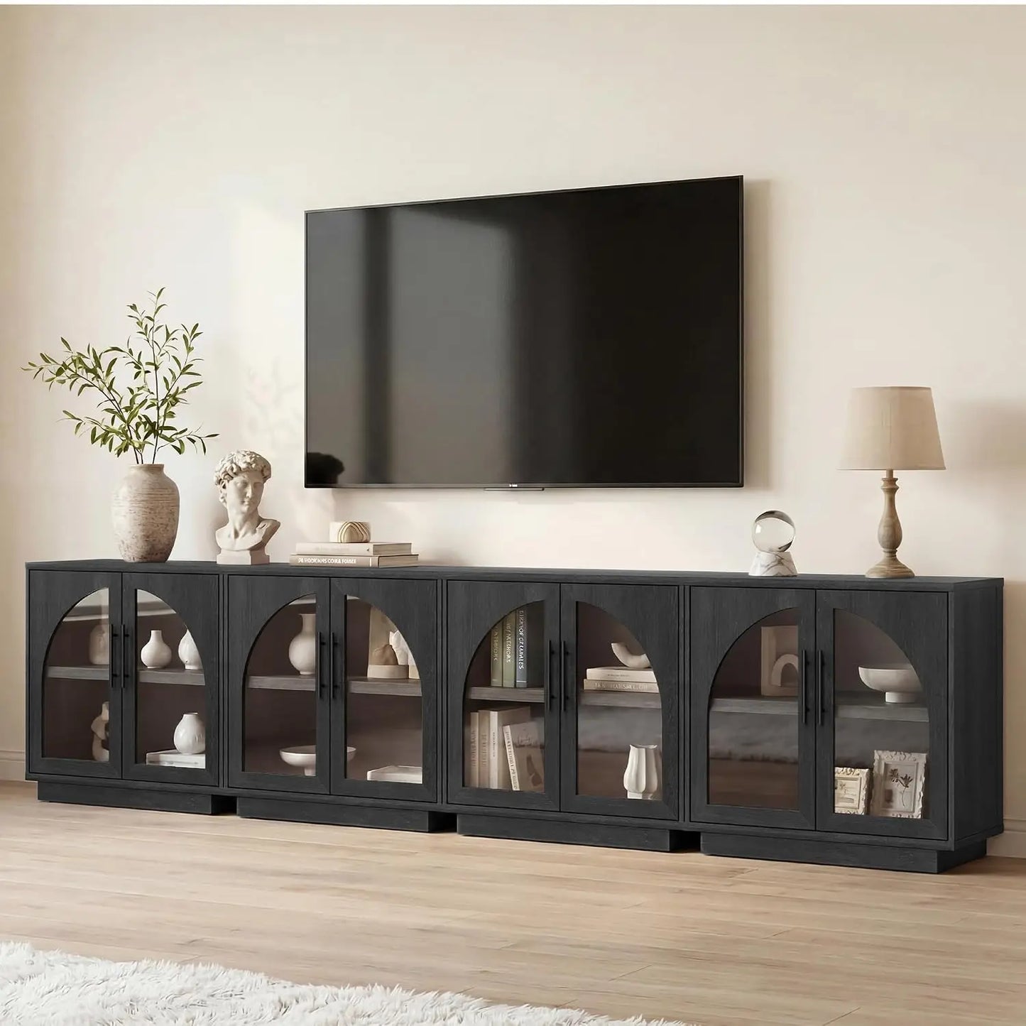 Buffet Cabinet With Glass Doors Modern Arched Sideboard