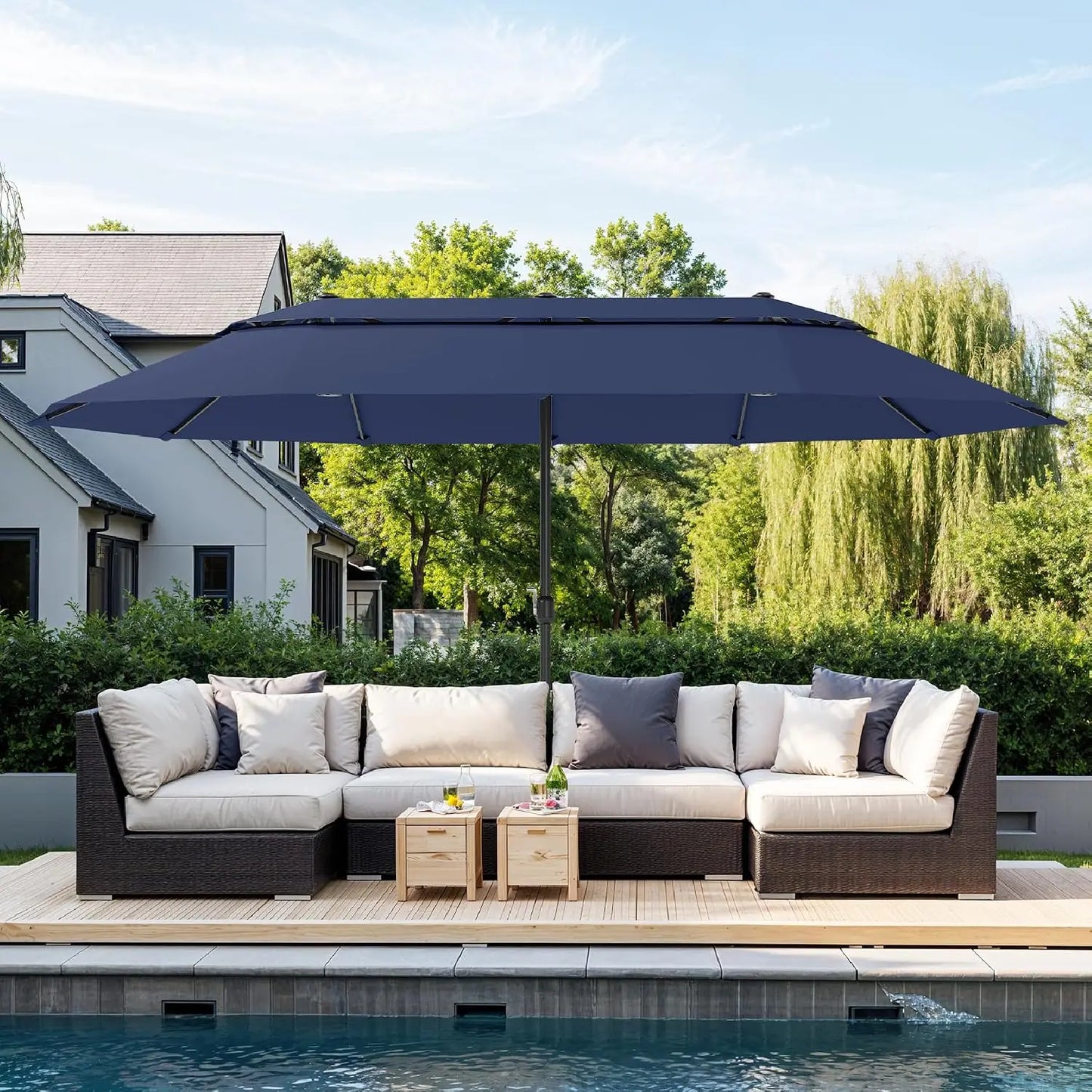 Rectangular Market Patio Umbrella Stainless Steel Frame Heavy Duty Base