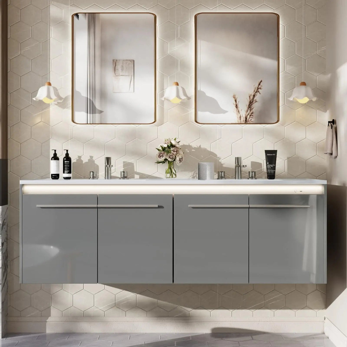 60" LED Floating Bathroom Double Vanity with Sink The Pet & Home Store