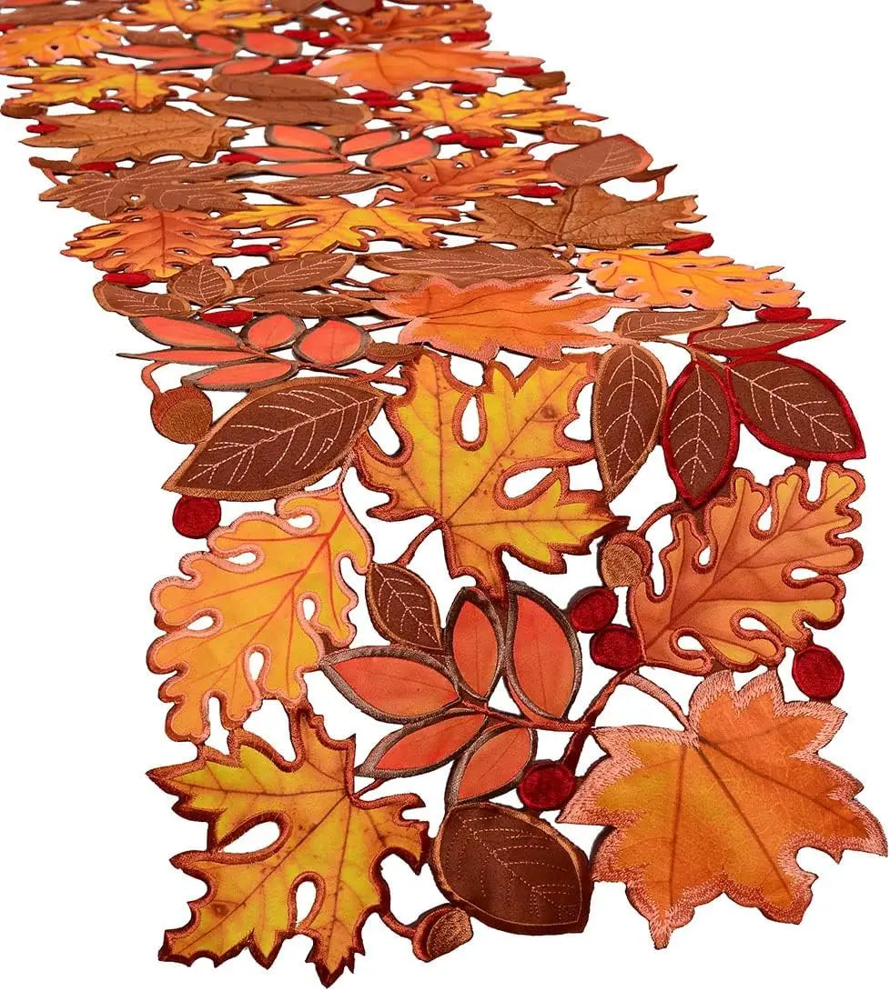Embroidered Fall Leaves Table Runner The Pet & Home Store